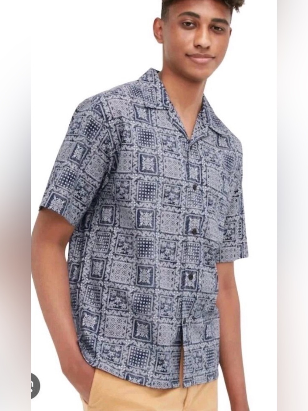 Reyn Spooner x Uniqlo Shirt Men’s XL Hawaiian Blue Short Sleeve 100% Cotton